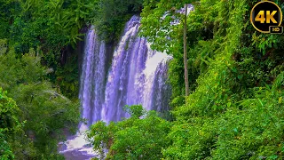 Real video 4K in the most beautiful kulen waterfall, Relaxing piano music for sleep, Meditation, Yog