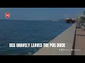 The USS Gravely leaves the Port of Spain port