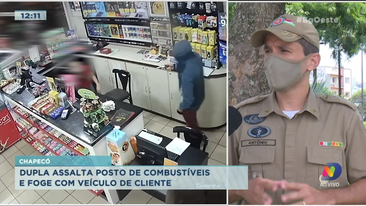 Dupla assalta posto de combustíveis e foge com veículo de cliente em Chapecó