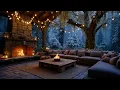 Relaxing Winter Snowfall Jazz ❄️ Cozy Porch Ambience \u0026 Fireplace Sounds for Sleep and Relaxation