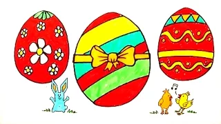 Drawing and Coloring Easter Eggs Bunny and Chicks - Coloring Page for Kids