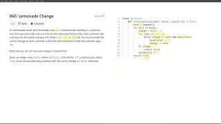 August 15 2024 LeetCode daily 860 Lemonade Change - Python solution explained
