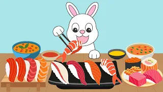🍣 Assorted Sushi Mukbang (Salmon, Flatfish, Tuna, Shrimp) - Animation ASMR | AZD Animation