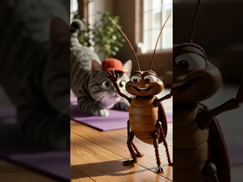Cat vs Cockroach: Yoga Fail! 🧘‍♂️🐱💥
