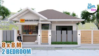 small house design 8x8 meters with 2 bedroom and sari sari store