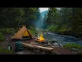 Download Lagu Camping in the Wilderness 🔥Cozy Campfire Crackling, River Sounds \u0026 Birdsong for Peaceful Soul, Relax
