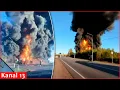 Download Lagu Truck collides with fuel train in Russia: nearly 20 fuel-filled wagons overturn and burn