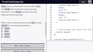 Selecting from Many Options with Switch Statements - freeCodeCamp 76 Basic JavaScript
