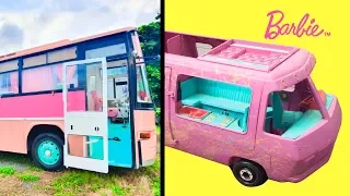 bug and dad made school bus into barbie style house