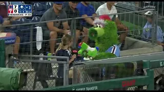 The Phanatic Surprises Cubs Reporter Taylor McGregor By Giving Her His Plushie