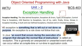 OOPS WITH JAVA UNIT 2 lec-09 exception handling introduction