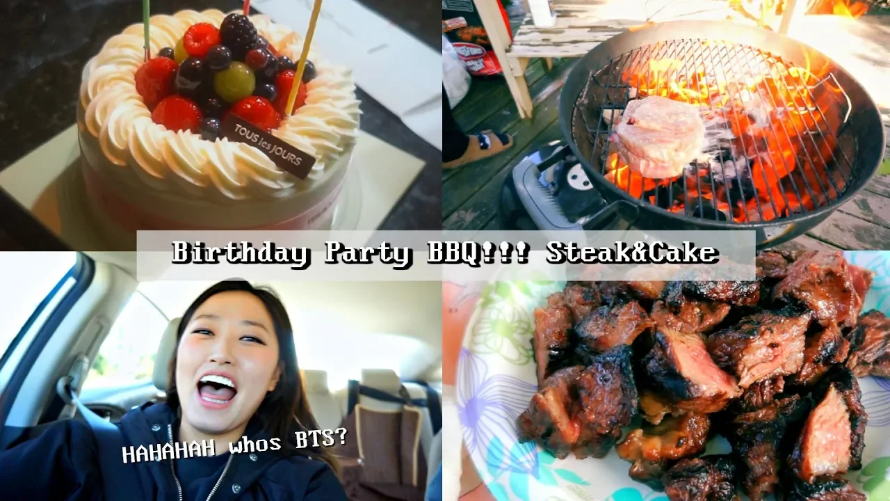 [MukbangVlog] BBQ partay with Steak and Cake + fake BTS fan(?)