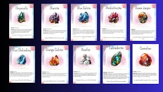 Set of 30 Crystal Meaning Cards variety of crystals printable pdf png with resell rights
