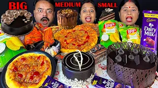 BIG vs MEDIUM vs SMALL STREET FOOD EATING CHALLENGE VIRAL VIDEO & PUNISHMENT CHOCOLATE CAKE MUKBANG