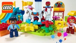 LEGO DUPLO Fun family fair instructions and play. Set 10841 toy unboxing. Learning colours