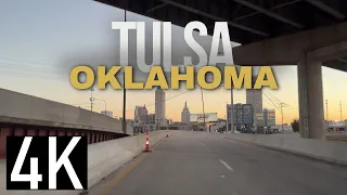 Road Tour of Tulsa Oklahoma in 4K - Driving in Downtown Tulsa at Sunset