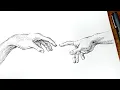 The Creation of Adam hands - pen drawing sounds ASMR