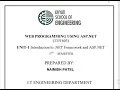 ASP NET UNIT 1 LECTURE 2 ARCHITECTURE OF NET FRAMEWORK