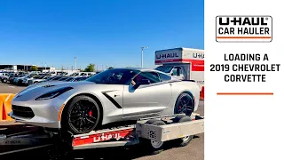 Loading a 2019 Chevy Corvette onto a U-Haul Car Hauler