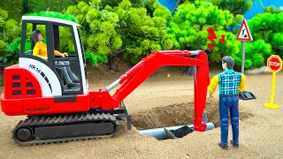 Excavator Truck, Toy Figures and Broken Water Pipe Sand Construction