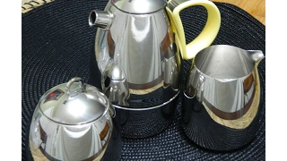Minos Moka Pot Espresso Maker Tutorial with Creamer Pitcher and Sugar Bowl