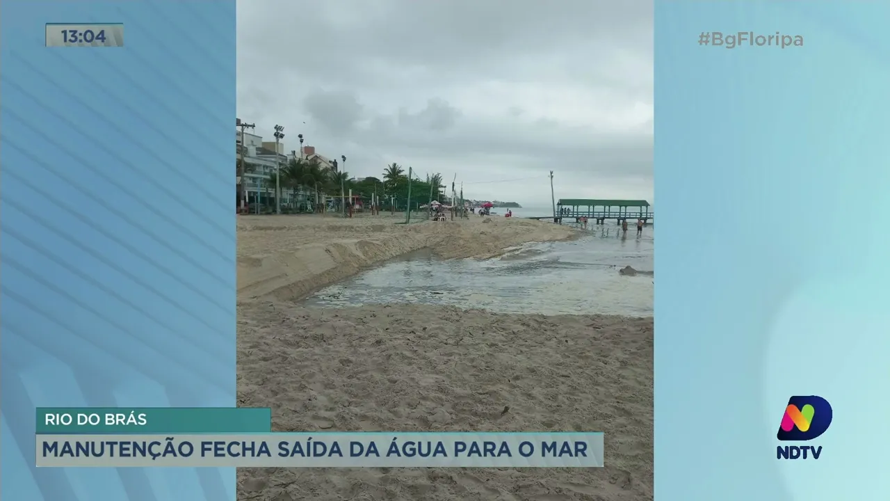 Rio do Brás é alvo de manutenção e impedido de desaguar no mar da praia de Canasvieiras