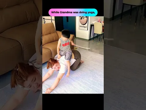 While Grandma was doing yoga, Baby funny video.