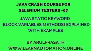 Java Crash course 07 Java STATIC Keyword Explained Tamil Java for Automation