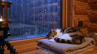 Heavy Rain With Sleeping Cat Purring | Perfect for relaxing