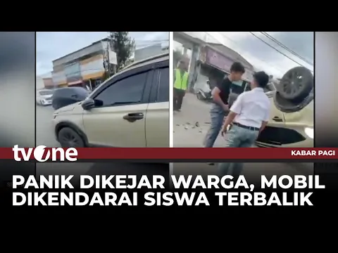 Dikejar Massa, Mobil Dikendarai Siswa Terbalik