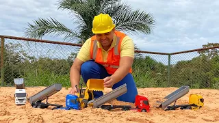 Caminhão e Carretas Cacamba e Tratores, aprendizagem com brinquedo para crianças! MOOPI