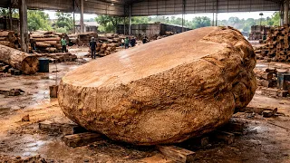 Large Project : 7 Men vs A 500-Year-Old Giant Tree | The Most Incredible Wooden Table Ever Created