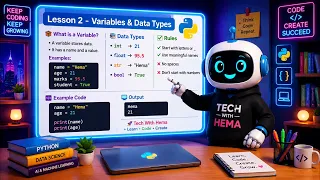 Python Tutorial for Beginners Lesson 2 Variables Data Types Tech With Hema