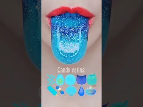 ASMR MINT BLUE EMOJI FOOD ice cream rock candy kohakuto sprinkle honey jelly mukbang eating sounds