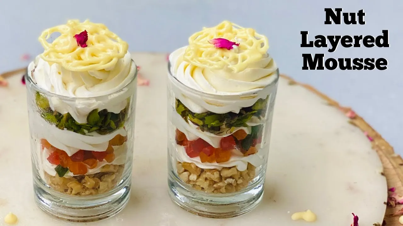 Nut layered White Chocolate Mousse   Dessert Recipe   Mousse recipe   Flavourful Food