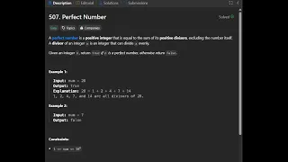 Problem 507 Perfect Number LeetCode Day3 - Maths based