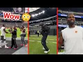 Shedeur Sanders has a heartfelt meetup with his brother Deion Jr. and is warming up before the game