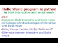 Hello World in python Interactive mode and Script mode Interactive mode Vs Script mode CBSE