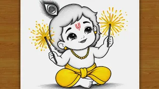 How to Draw Krishna Celebrating Diwali | Diwali Drawing | Krishna ki drawing | Chitra | pictures