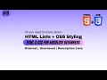 HTML Lists Tutorial Ordered Unordered Description Lists CSS Styling Explained Beginner friendly
