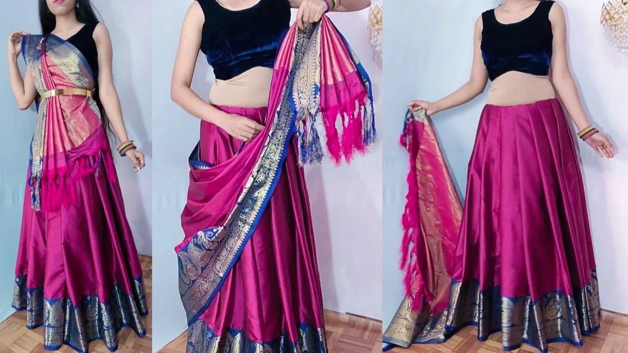 simple saree drape Gujarati style lehenga very easy and simple trick | how to wear lehenga saree