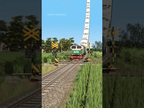 Kereta api turun dari langit tertahan perlintasan persilangan rel lori tebu