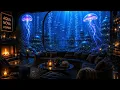 Underwater Lounge Ambience 🌊🔥 Cozy Fireplace Sounds in a Futuristic Ocean City | 3 Hours
