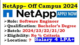 NetApp is hiring 20 Batch Required Skills Location No Criteria