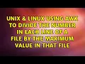 Using awk to divide the number in each line of a file by the maximum value in that file