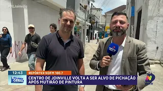Após mutirão de pintura, Centro de Joinville volta a ser alvo de pichações