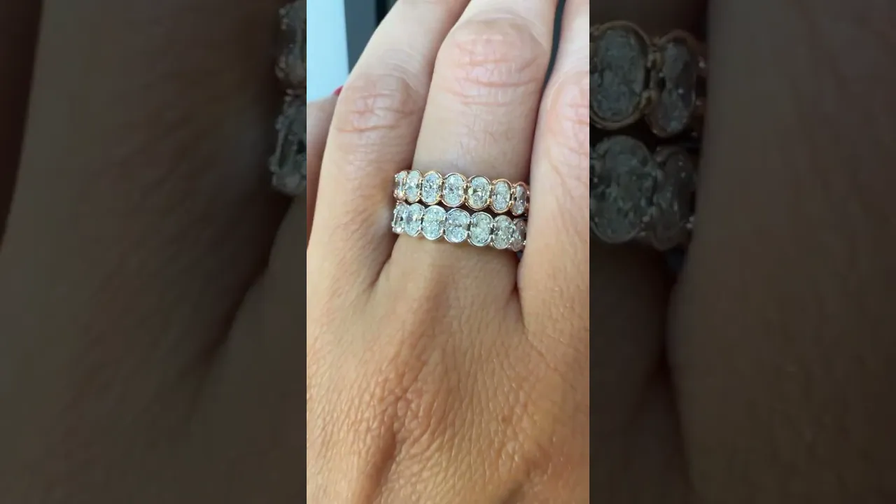 14K Gold Oval Cut Halfway Eternity Half Bezel Set Lab Grown Diamond Wedding Band Ring
