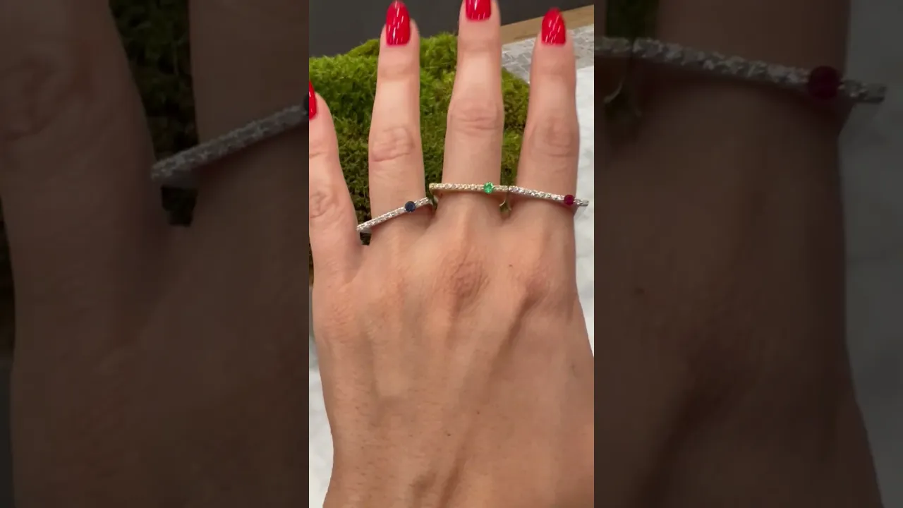 14K White Gold Emerald And Diamond Stacking Bar Ring