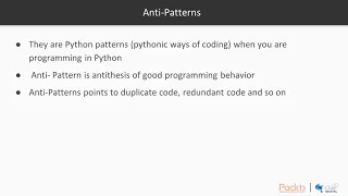 Refactoring Python Code Overview of Python Anti-Patterns packtpub com