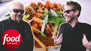 Guy Fieri And Chad Kroeger Try Out A Duck Pancake With Kimchi Diners Drive-Ins Dives